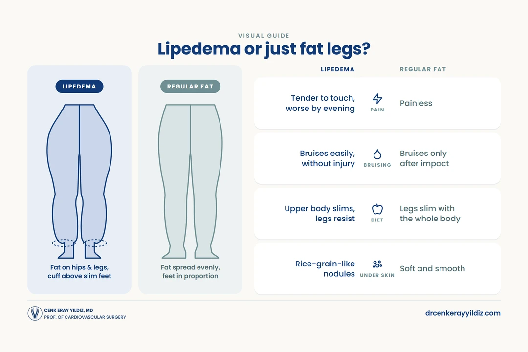 Lipedema vs regular fat legs infographic